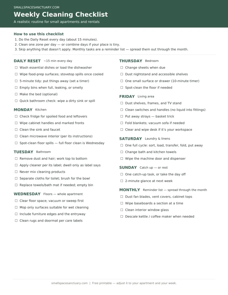 Preview of the weekly cleaning checklist printable